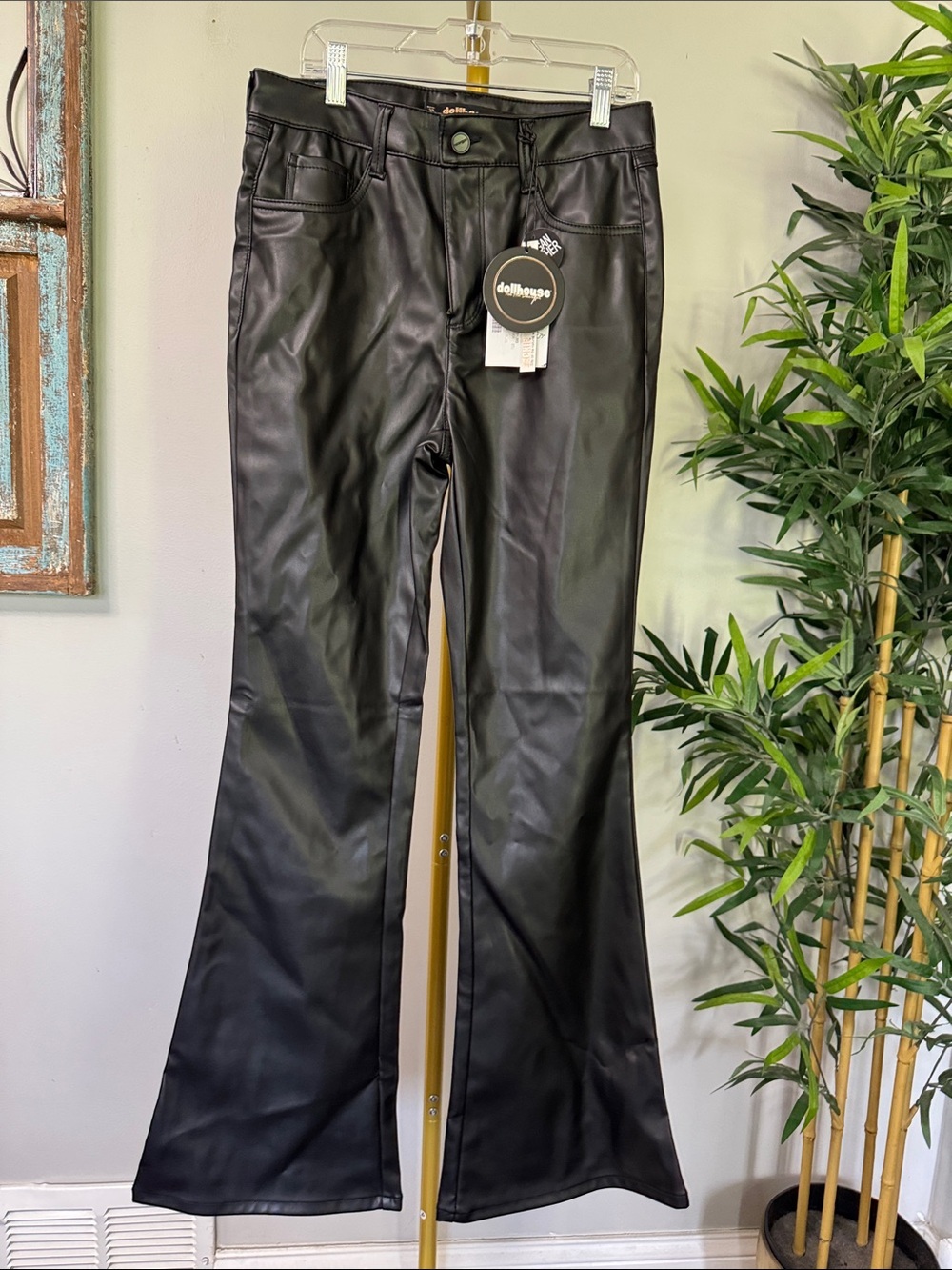 Dollhouse Black Faux Leather Wide-Leg Jeans NWT 9/10